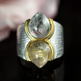 Golden Rutilated & Black Tourmalinated Quartz Vajra Ring