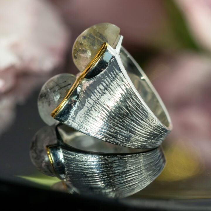 Golden Rutilated & Black Tourmalinated Quartz Vajra Ring