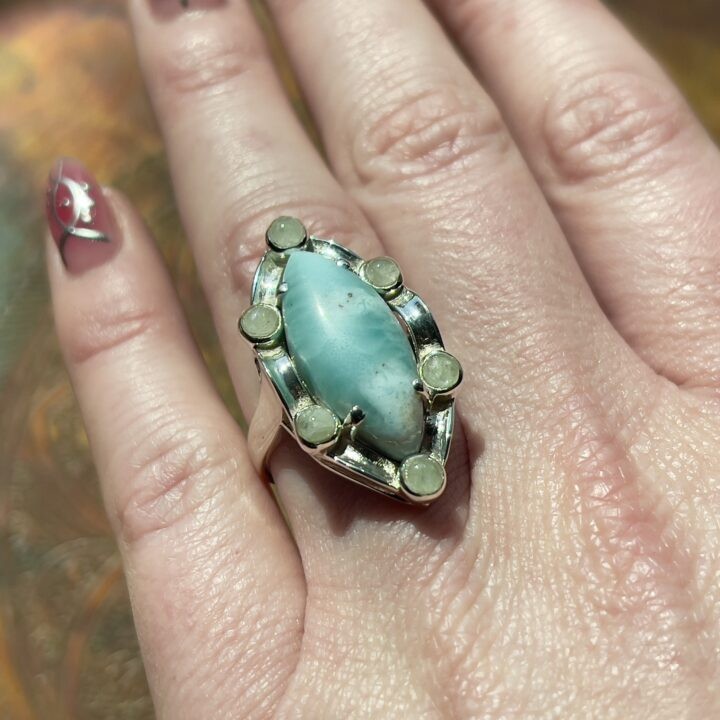 Gemstone Sale: Larimar with Aquamarine Ring