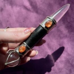 Gemstone Sale: Black Tourmaline with Sunstone and Clear Quartz Wand