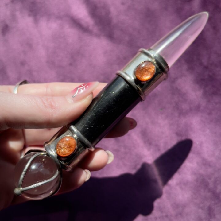 Gemstone Sale: Black Tourmaline with Sunstone and Clear Quartz Wand