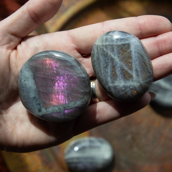 Sunset Flash Labradorite Palm Stone