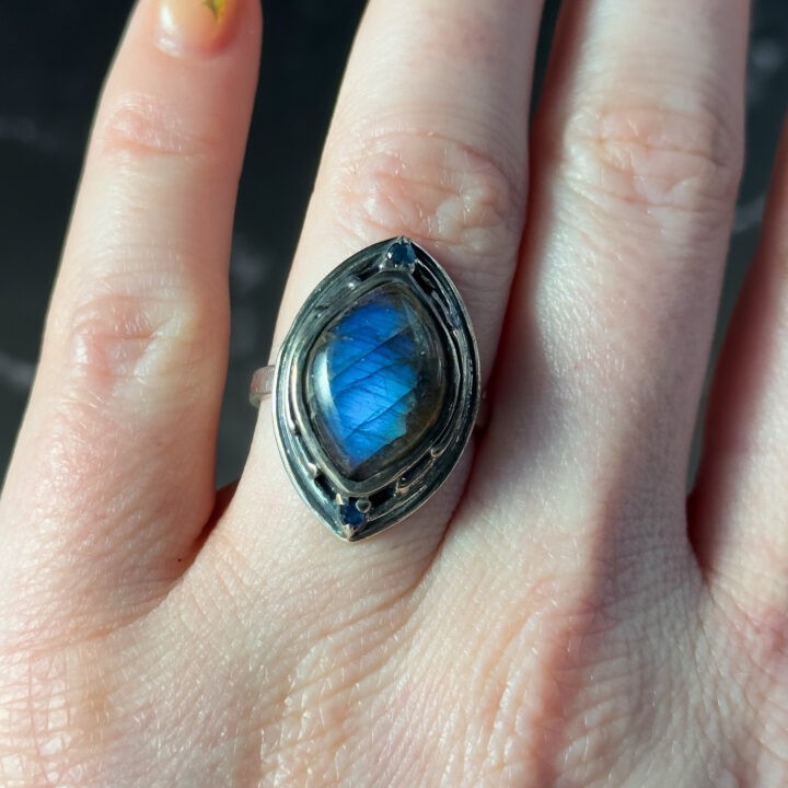 Gemstone Sale: Labradorite & Blue Sapphire Ring