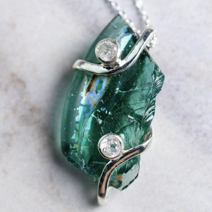 Ancient Roman Glass & Herkimer Diamond Pendant