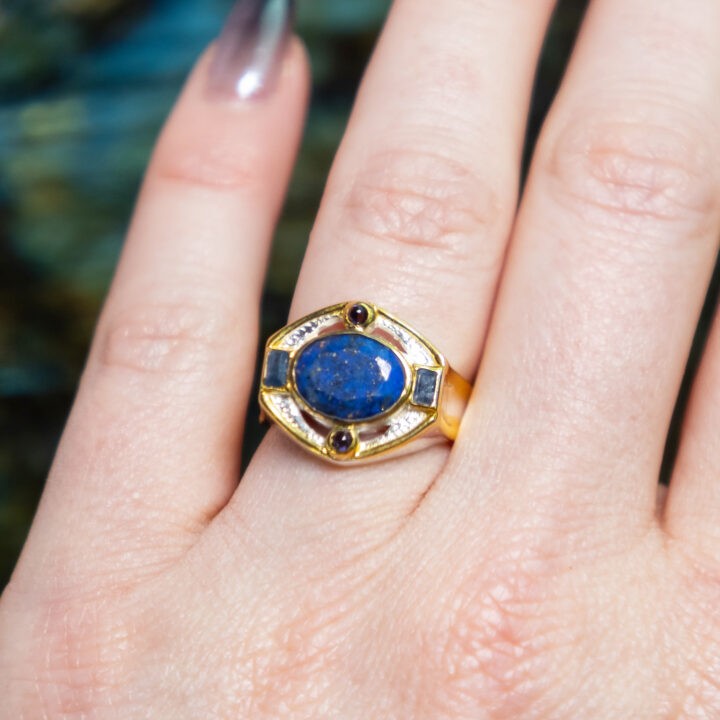 Lapis Lazuli, Blue Sapphire & Iolite Eye Ring