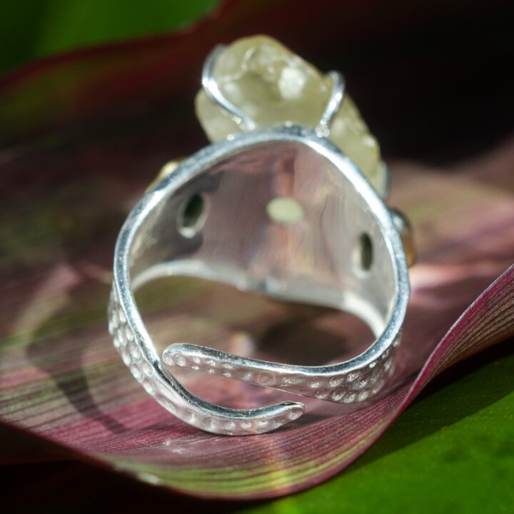 Libyan Gold Tektite & Emerald Ring