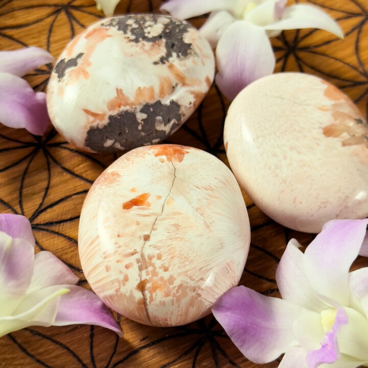 Scolecite with Peach Stilbite Palm Stone