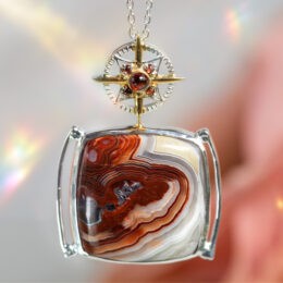 Crazy Lace Agate & Garnet Compass Pendant