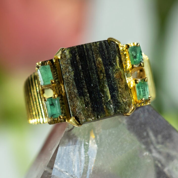 Natural Epidote & Emerald Ring