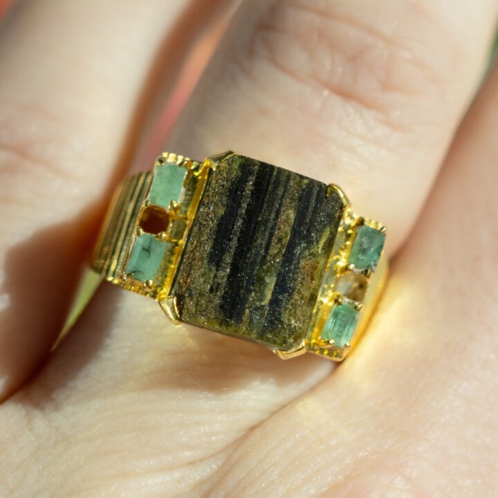 Natural Epidote & Emerald Ring