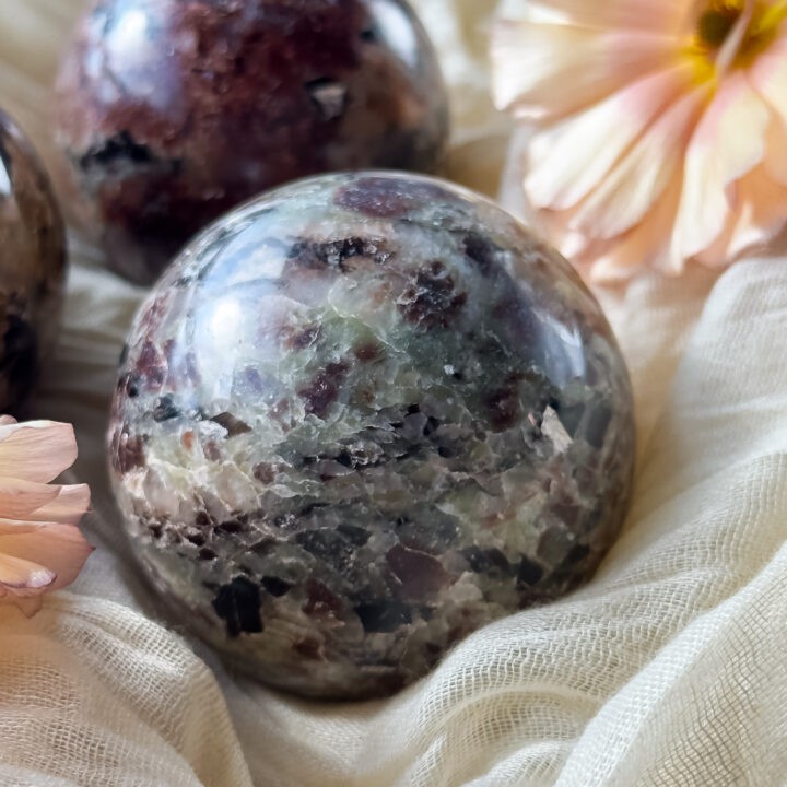 Nigerian Lepidolite Sphere with Black Tourmaline & Muscovite