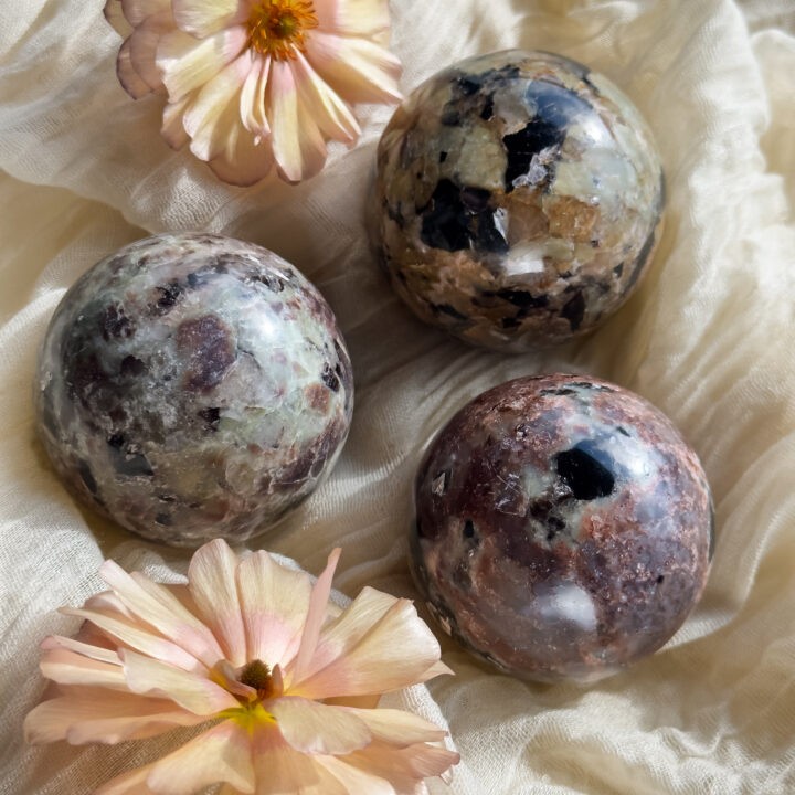 Nigerian Lepidolite Sphere with Black Tourmaline & Muscovite