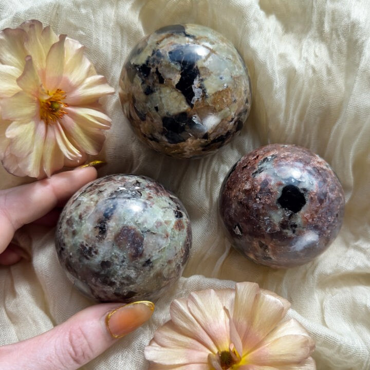 Nigerian Lepidolite Sphere with Black Tourmaline & Muscovite