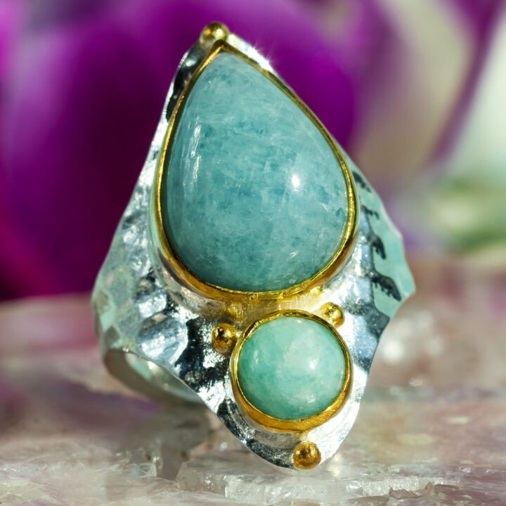 Throat Chakra Aquamarine & Amazonite Ring