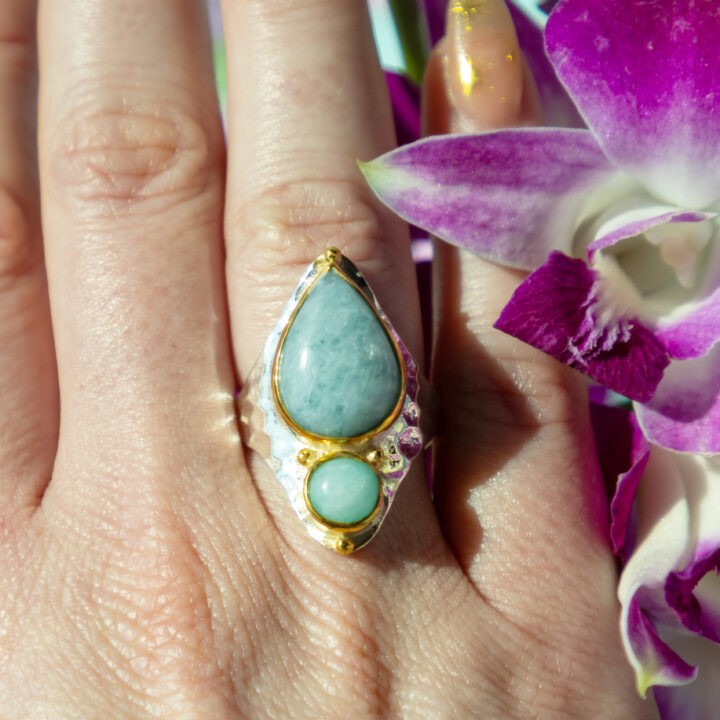 Throat Chakra Aquamarine & Amazonite Ring