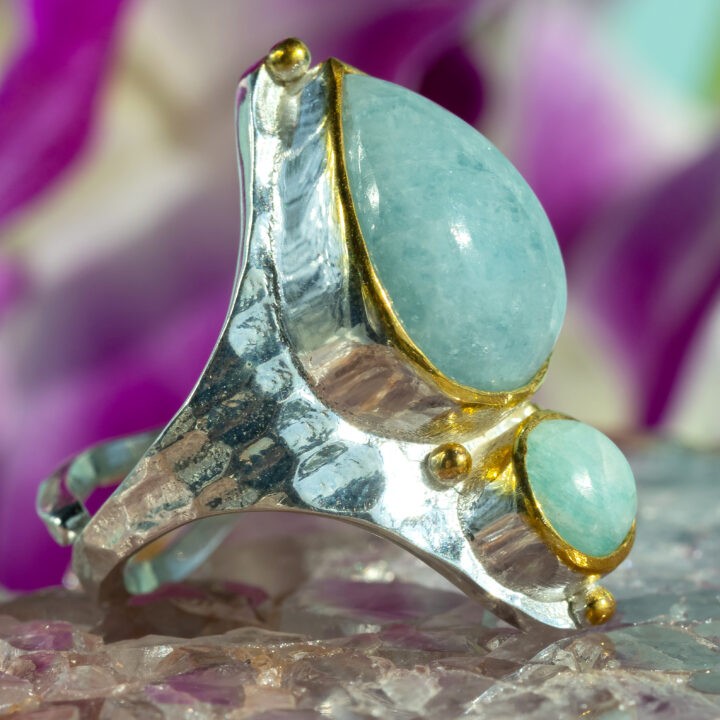 Throat Chakra Aquamarine & Amazonite Ring