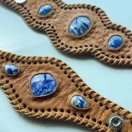 Gemstone Sale: Brown Leather Cuff with Lapis Lazuli