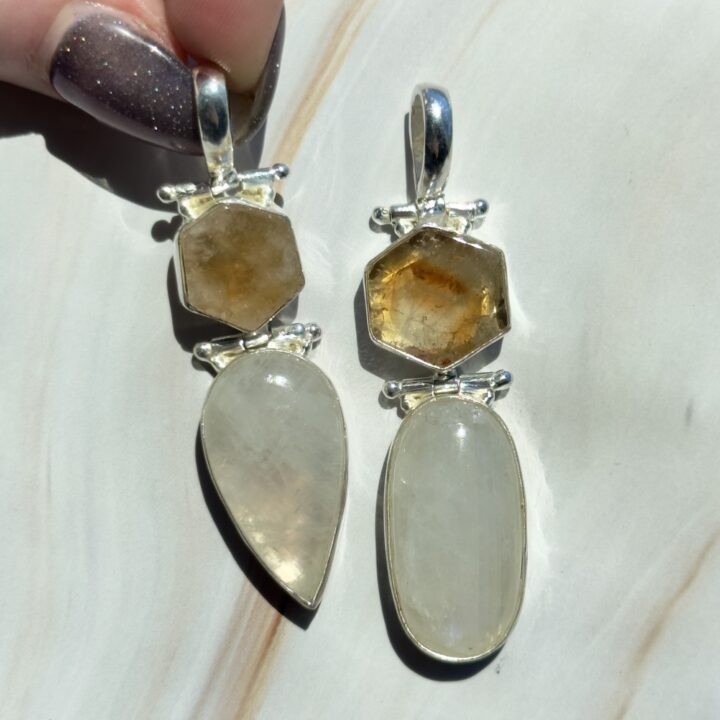 Gemstone Sale: Rainbow Moonstone with Heated Trapiche Citrine Pendant