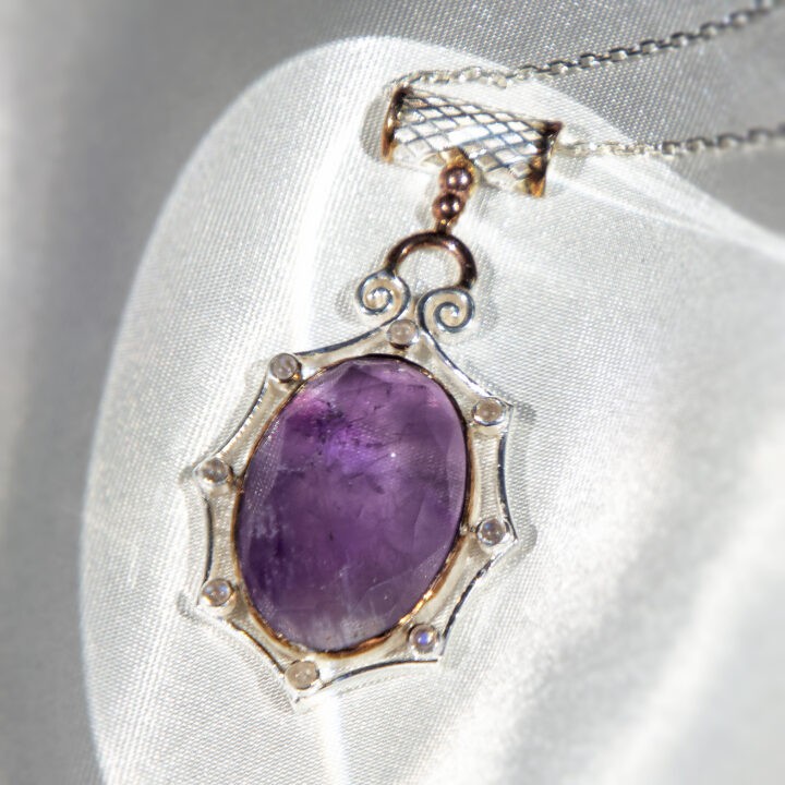 Faceted Amethyst & Rainbow Moonstone Pendant