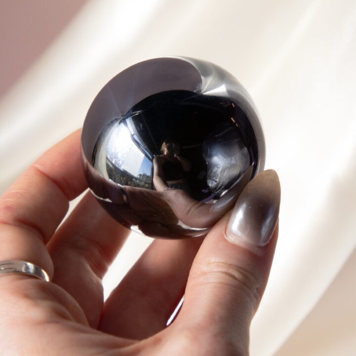 Terahertz Sphere & Silver Sheen Obsidian Stand Duo