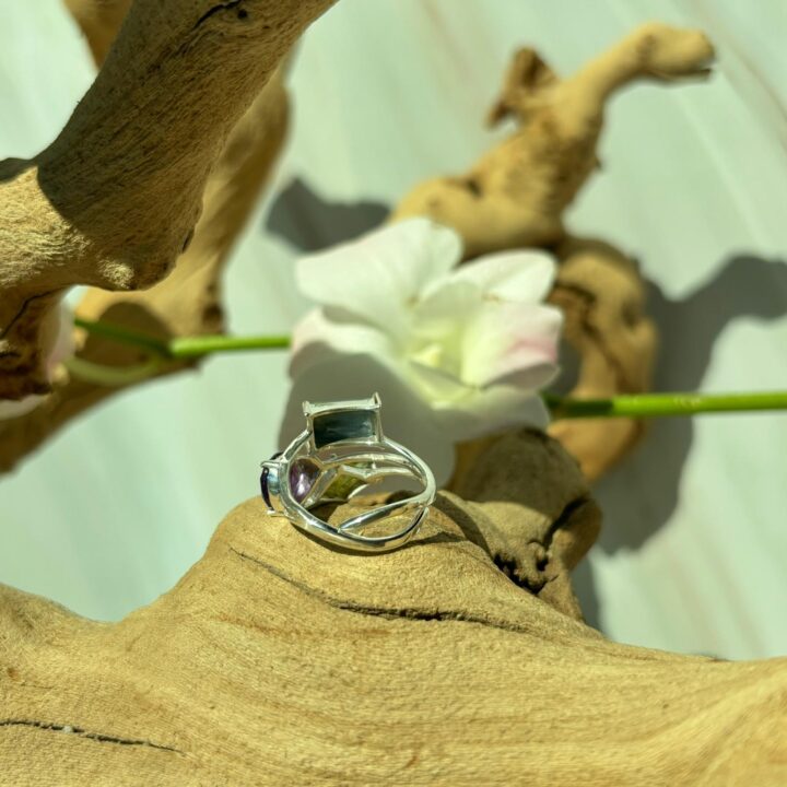 Blue Kyanite, Amethyst & Peridot Ring