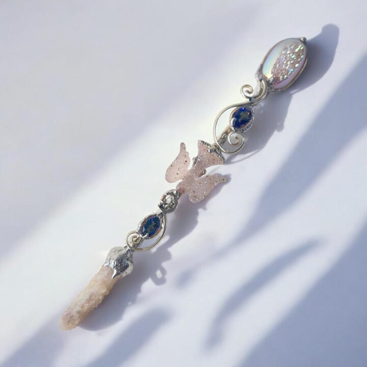 Druzy Angel Aura Spirit Quartz, Mystic Topaz & Druzy Agate Wand