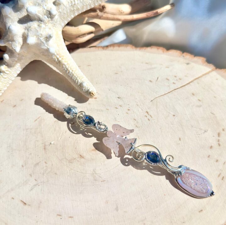 Druzy Angel Aura Spirit Quartz, Mystic Topaz & Druzy Agate Wand