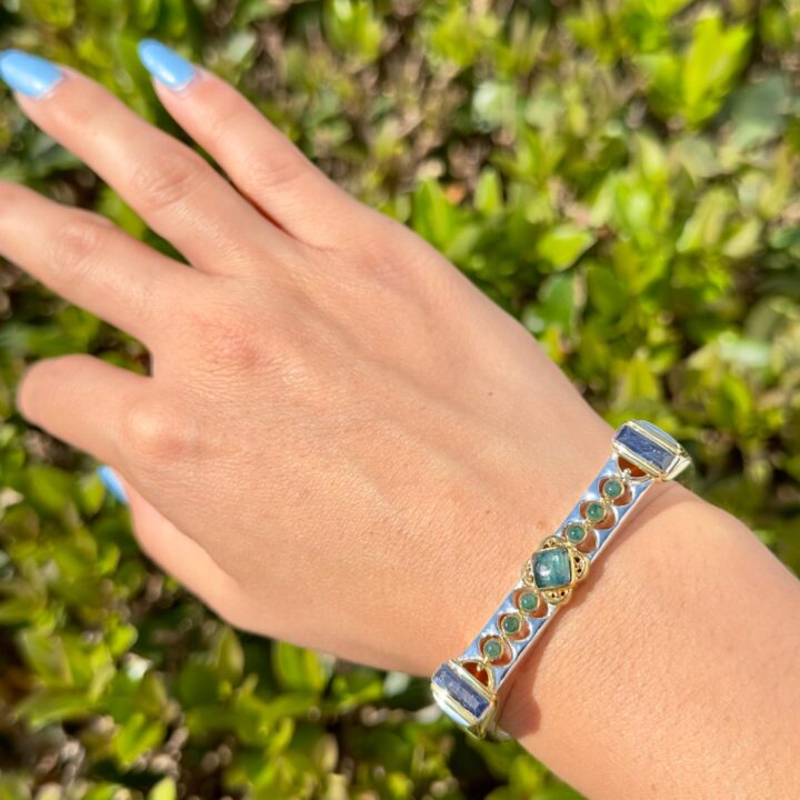 Ocean Kyanite, Blue Sapphire & Emerald Cuff Bracelet