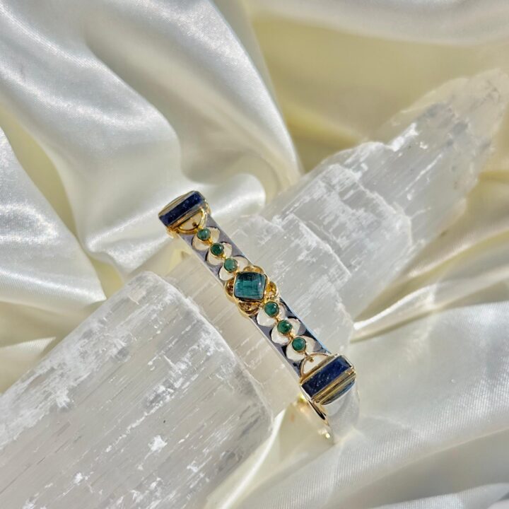 Ocean Kyanite, Blue Sapphire & Emerald Cuff Bracelet