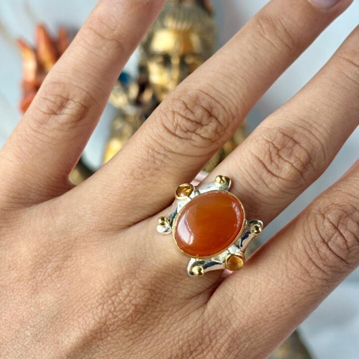 Carnelian & Spessartine Garnet Ring with Hidden Citrine