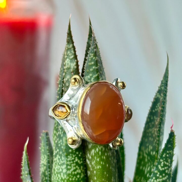 Carnelian & Spessartine Garnet Ring with Hidden Citrine