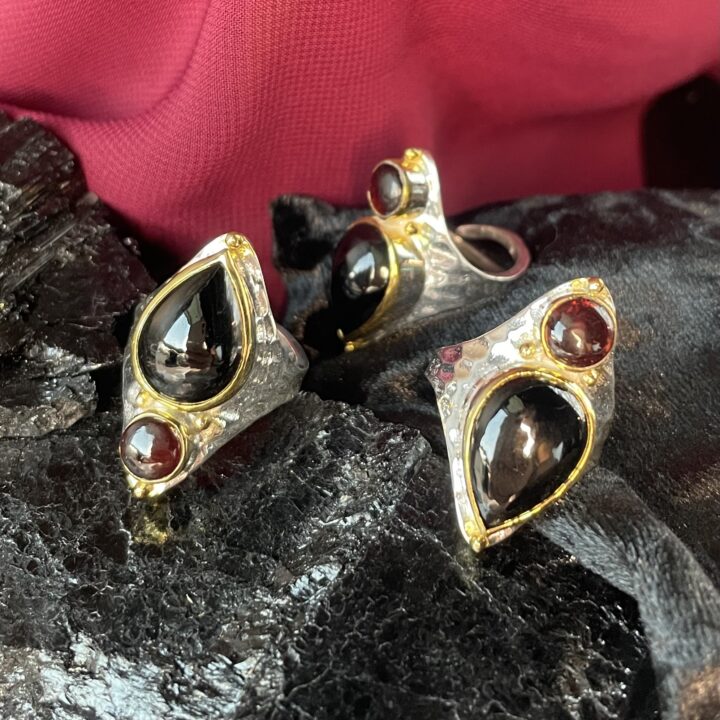 Black Spinel & Almandine Garnet Ring