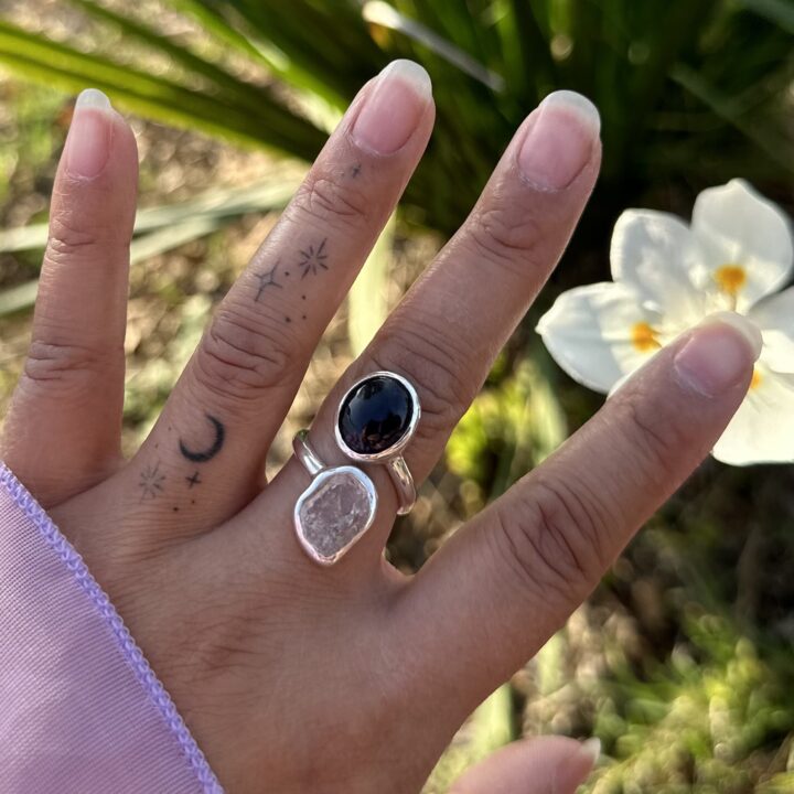 Iolite & Herkimer Diamond Bypass Ring