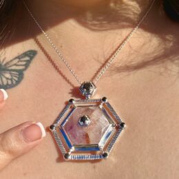 Super 7 & Black Tourmaline Hexagon Pendant