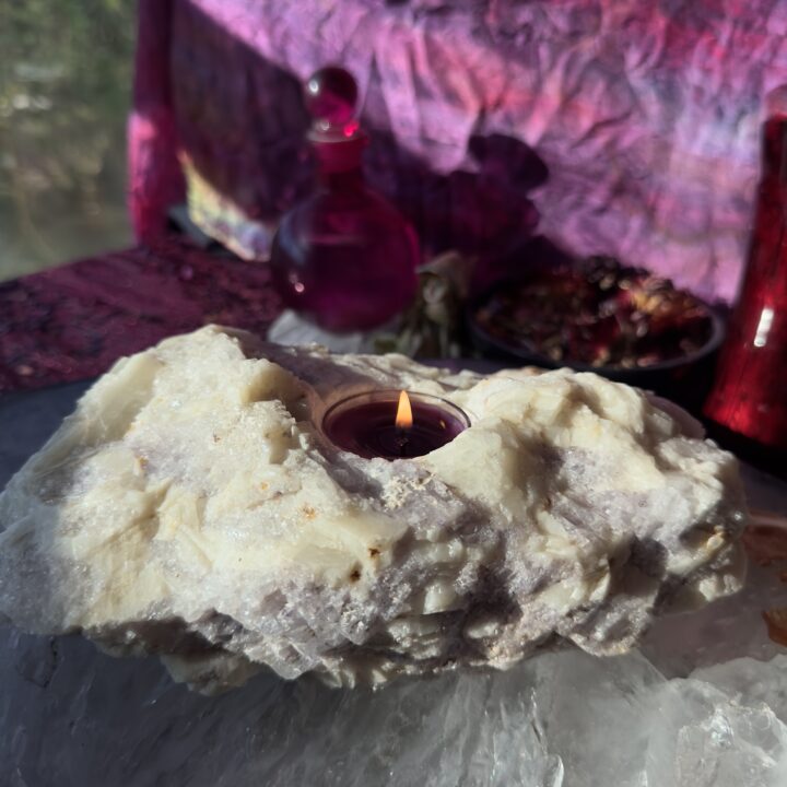 Calcite with Purple Fluorite & Yellow Tourmaline Tea Light Holder