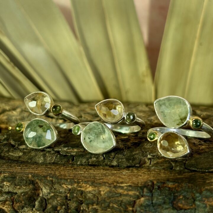 Citrine, Prehnite with Epidote & Green Tourmaline Ring