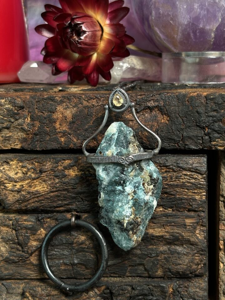 Natural Grandidierite & Citrine Pendant