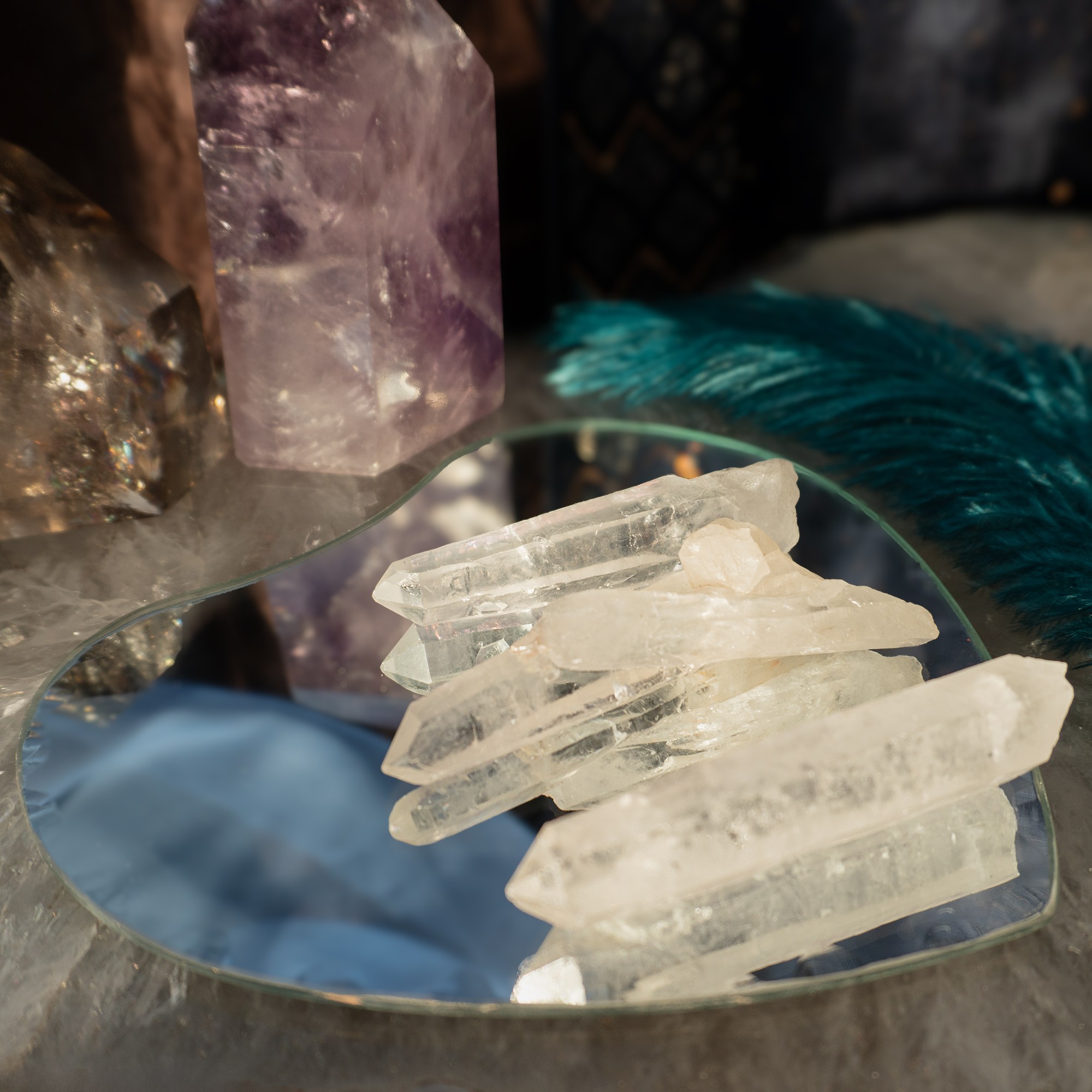 Deals Lemurian Amethyst Flame Aura Quartz points DT Points Obsidian Tower Selenite Titanium Lapis Agate Aventurine Healing Crystal Grid set